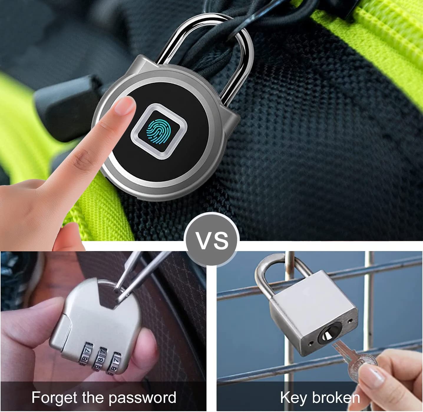 eLinkSmart Gym Locker Padlock with Fingerprint Remote Authorized Unlock Record - Waterproof Security Keyless Smart Lock for School Gym Locker Backpack Gun Case Field Box Silver Support iOS Watch
