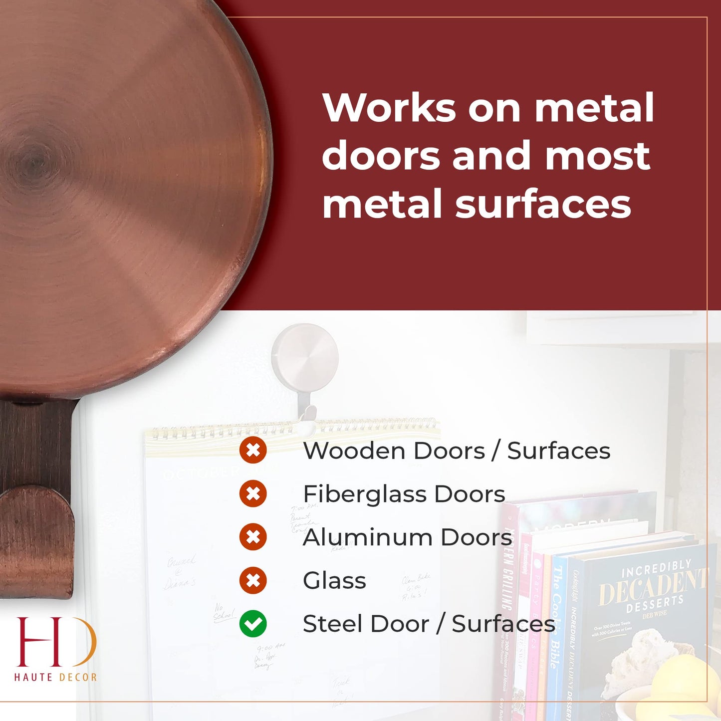 Haute Decor Attract Magnetic Hanger, 1 Pack - Strong Magnet Hook for Metal Doors and Surfaces