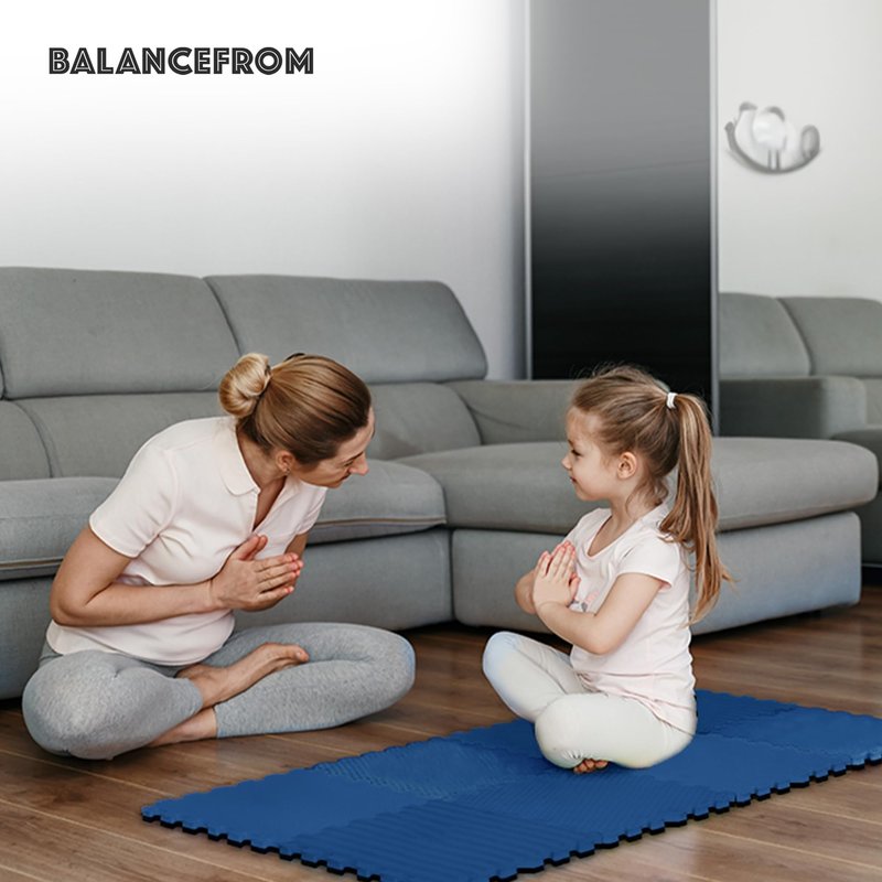BalanceFrom Puzzle Exercise Mat 3/4" Thick, EVA Interlocking Foam Floor Tiles for Home Gym, Mat for Home Workout Equipment, Floor Padding for Kids, Blue, 24 in x 24 in x 3/4 in, 24 Sq Ft - 6 Tiles