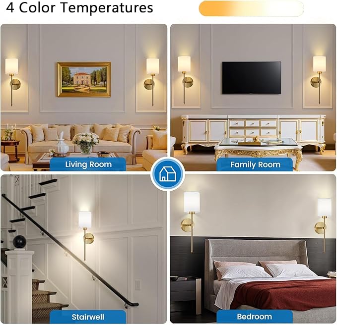 Battery Operated Wall Sconce Set of 2, Brushed Gold Cordless Rechargeable Wall Sconces with Dimmable LED Bulb and Remote, 13 Colors Wall Lights for Bedroom Living Room Hallway