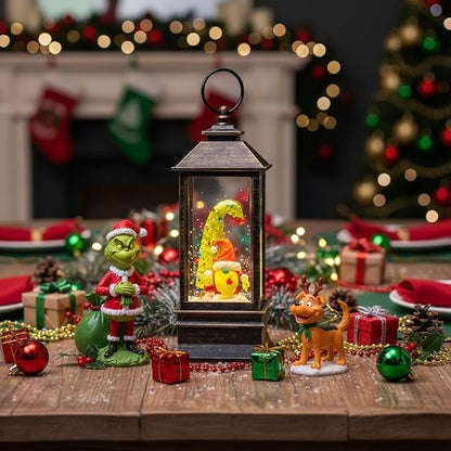 Christmas Snow Globe Lantern Water Glittering Xmas Gnome with Music, USB Lined/Battery Operated Lighted Lantern for Christmas Festival Decoration Gifts