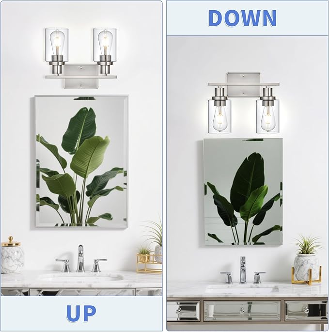2-Light Bathroom Light Fixtures,Brushed Nickel Vanity Light, Bathroom Lighting Fixtures Over Mirror,Modern Wall Lamp,Wall Lights for Living Room, Bedroom,Hallway