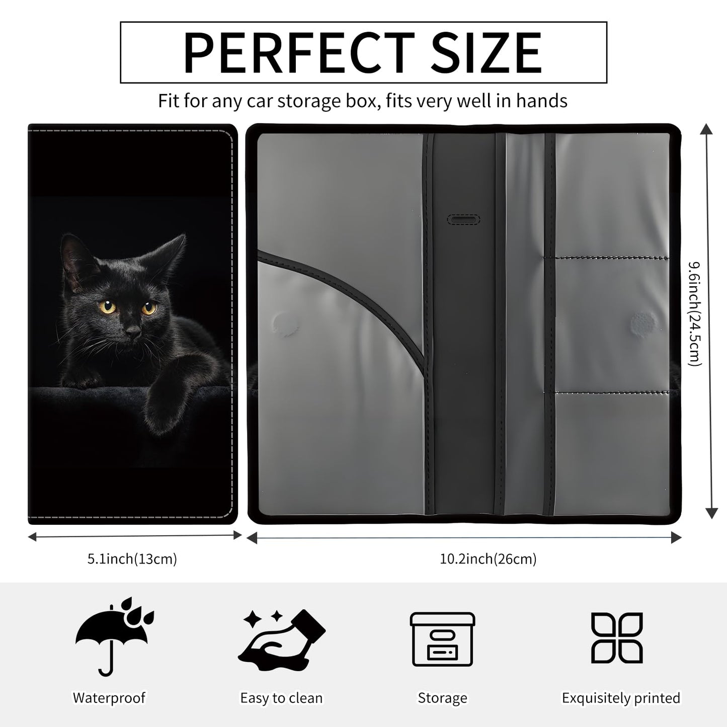 BAUCIWLD Premium Car Registration and Insurance Card Holder, Cute PU Leather Car Document Holder, Vehicle Glove Box Car Organizer with Magnetic Closure for Driver License, Cards Black Cats