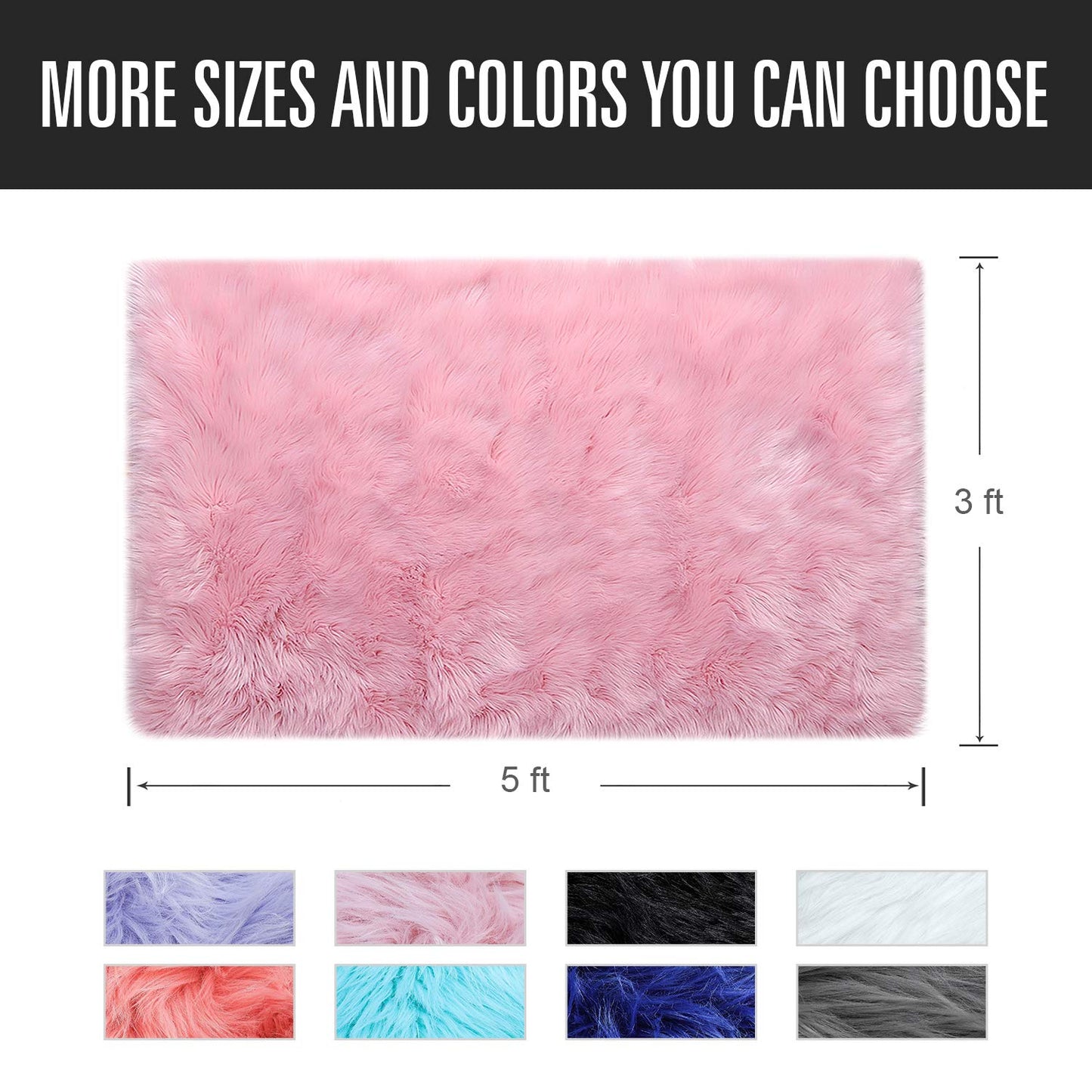 Noahas Luxury Fluffy Rugs Bedroom Furry Carpet Bedside Faux Fur Sheepskin Area Rugs Children Play Princess Room Decor Rug, 3 x 5 Feet