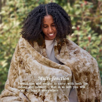 Krifey Faux Fur Blanket for King Size Bed, 3D Texture Soft Cozy Fuzzy Plush Warm Blanket, Christmas Birthday Gifts for Women Mom Girlfriend Men, Room Decor, Marbled Beige, 108x90in