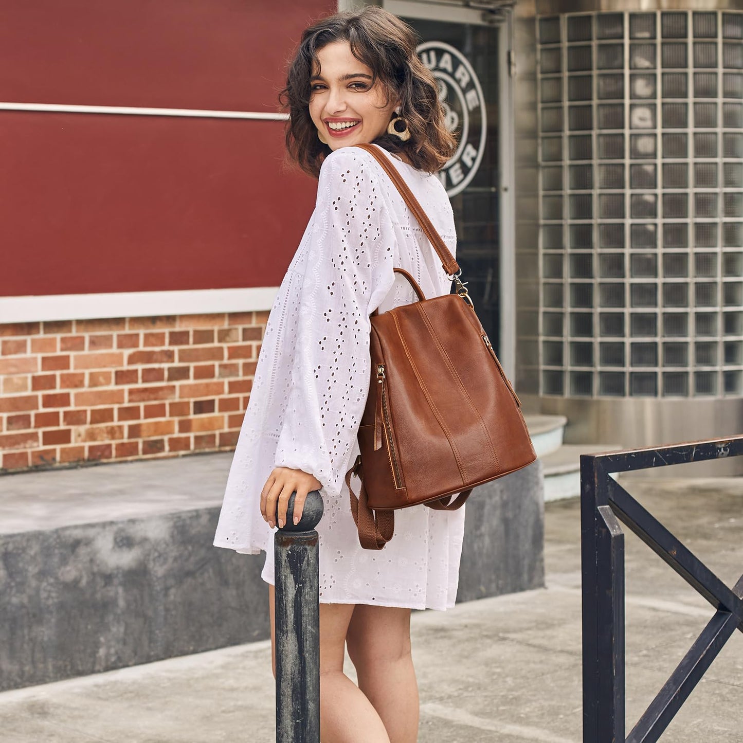 S-ZONE Leather Backpack Purses for Women Antitheft Soft Rucksack Ladies Shoulder Bag Medium