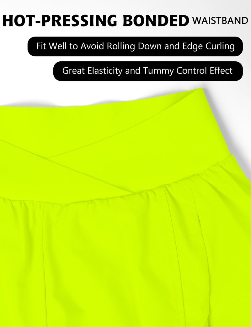Blooming Jelly Women's Workout Shorts Athletic Running Cross V Cut Waist Work Out Preppy Shorts with Zipper Pockets (Neon Green,X-Large)