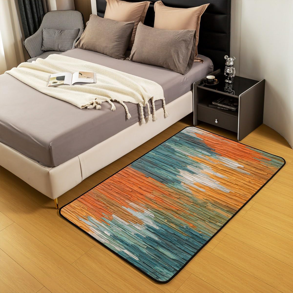 Erosebridal Abstract Pattern Decorative Carpet 4'11" x 3'3" Oil Painting Living Room Rugs for Kids Men Women Gradient Beige Orange Washable Indoor Floor Mat