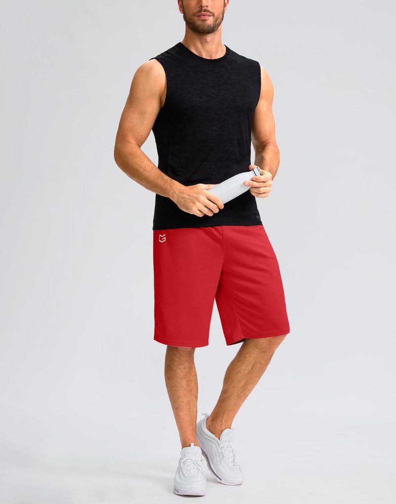 Men's Athletic Shorts with Pockets 9" / 11" Long Basketball Shorts Lightweight Quick Dry Gym Workout Shorts for Men(Red,M)