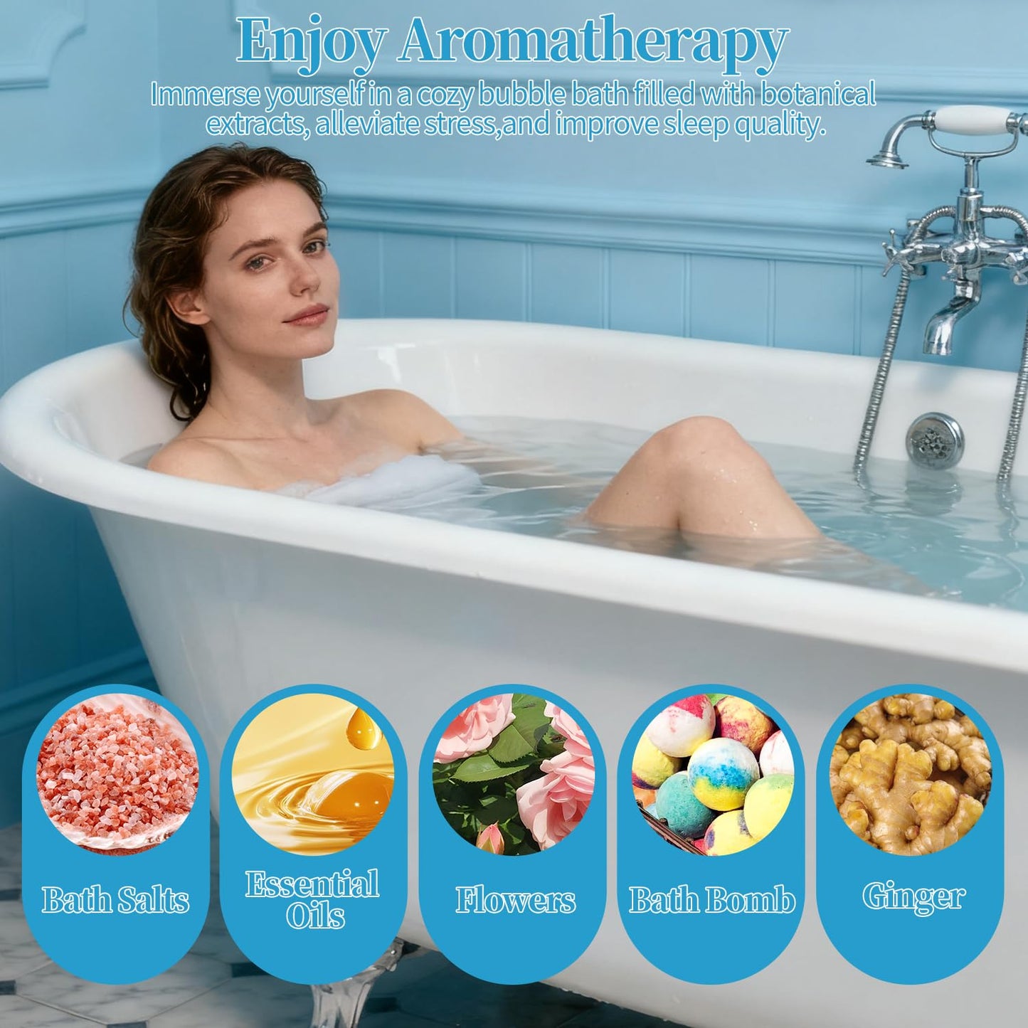 Crossing King Portable Spa Bubble Bath Massager - Bubble Bath Mat Tub Spa Massager with Upgraded Powerful Suction Cup, Electric Air Pump, Pillow and Remote Control for Relaxation, 45 * 17in (Blue)