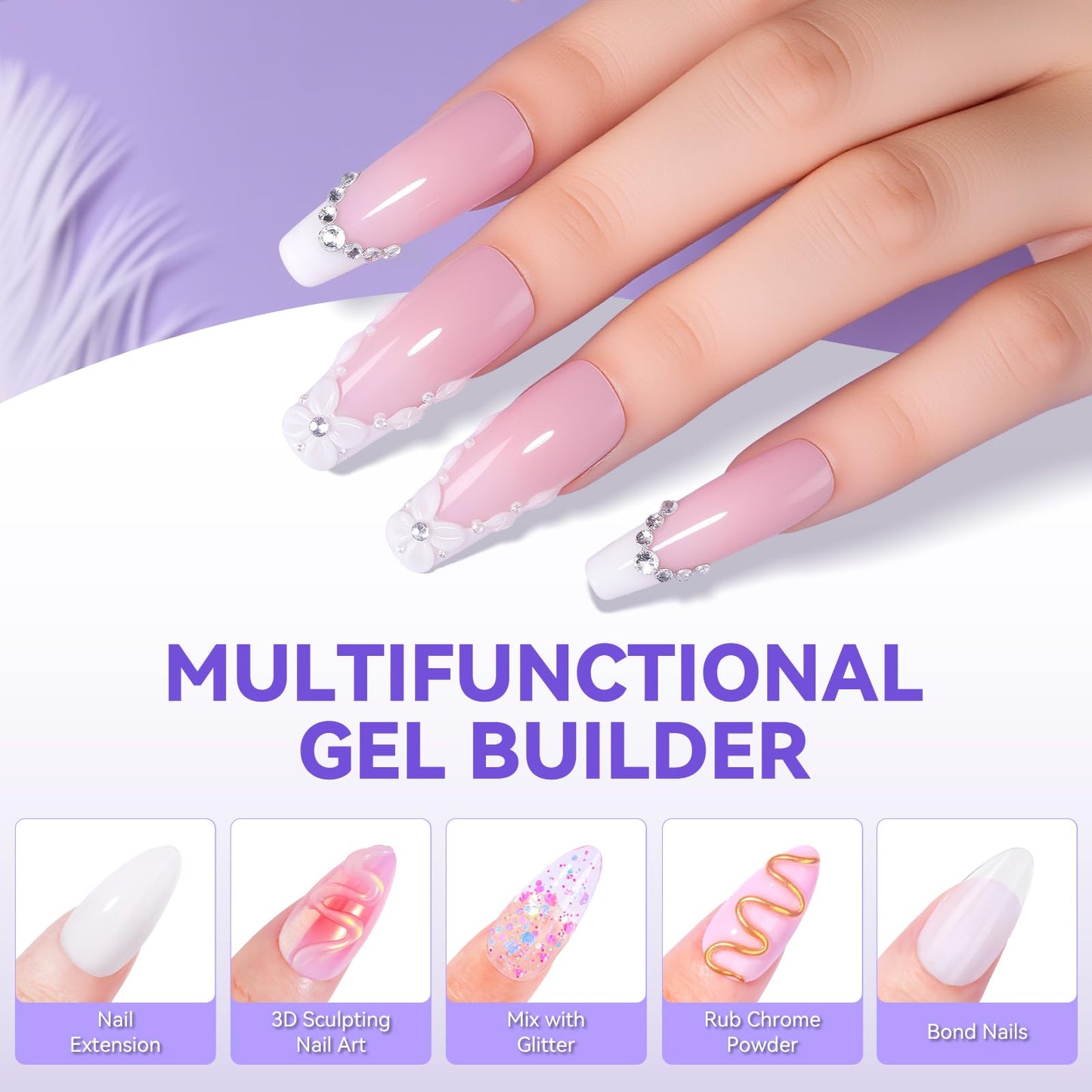 Makartt Clear Gel Builder Kit: Self-Levelling, Long Lasting Extension Hard Gels for Strengthener, Broken Nails Repair Gel Kit with Paper Forms, Dual forms, Nail File and Dual-End Brush 1.06 oz