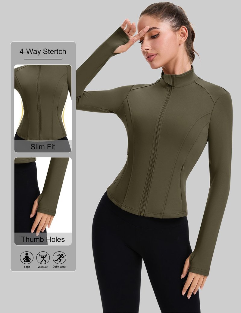 ZHENWEI Workout Jackets for Women Full Zip Up Cropped Athletic Long Sleeve Lightweight Slim Fit Running Tops with Pockets