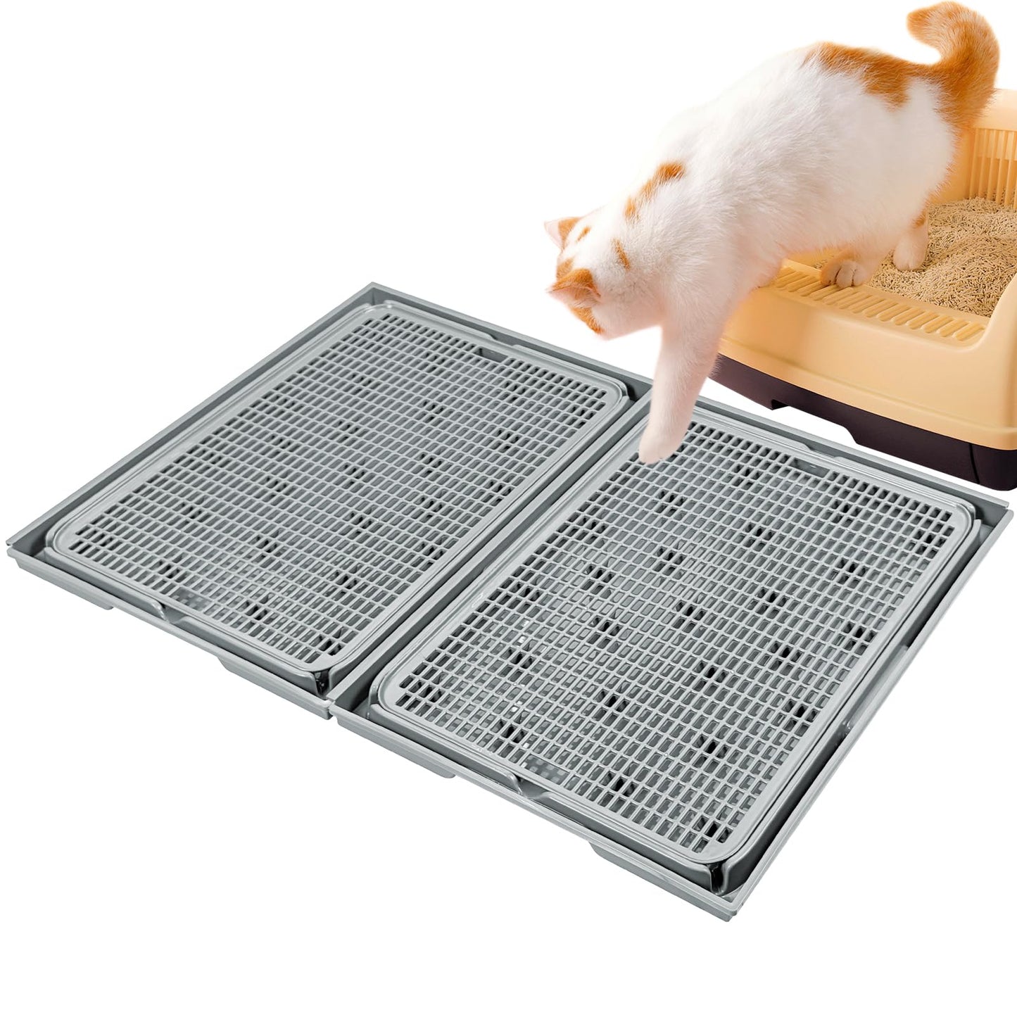 Rarenut 2Pack Cat Litter Box Step, Litter Catcher, Expandable Interlock Litter Mat, Washable Easy Clean, Waterproof & Urine Proof, Dark Grey