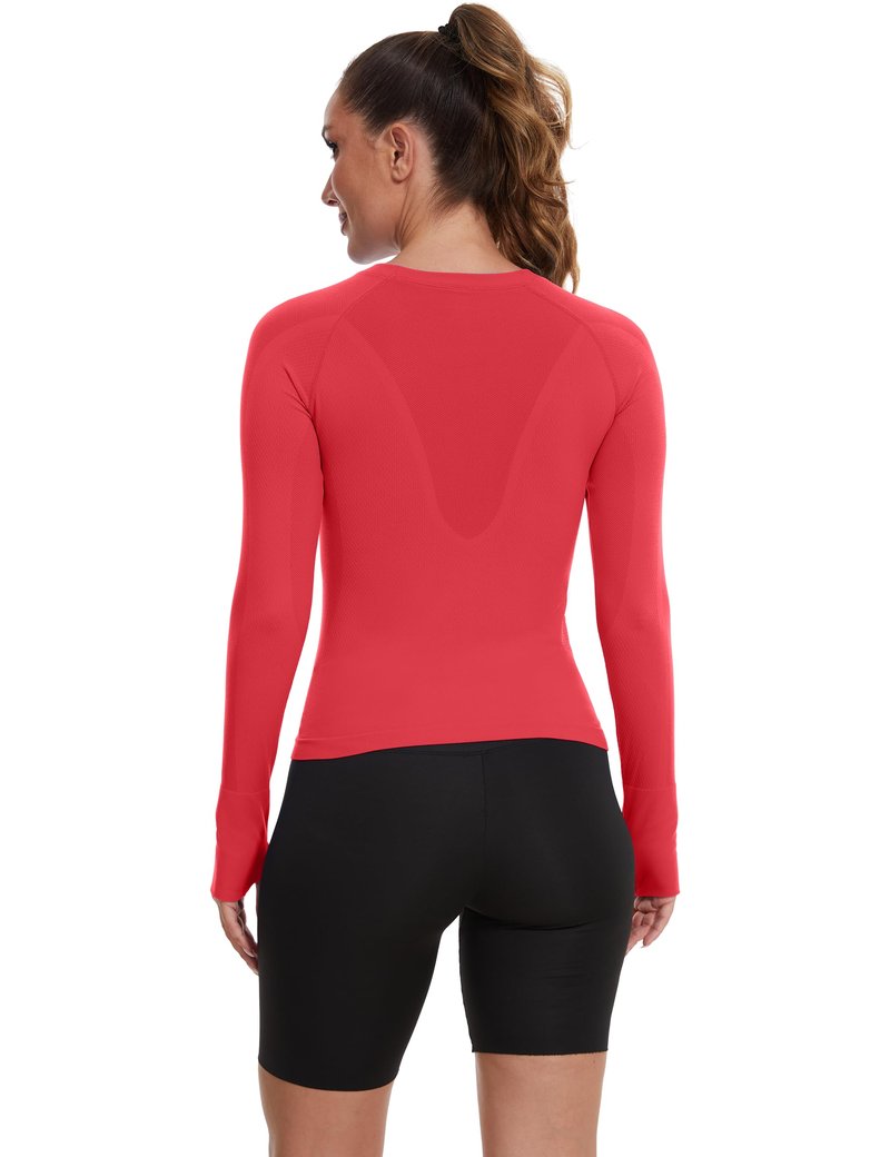 MathCat Seamless Workout Shirts for Women, Long Sleeve Workout Tops for Women, Yoga Sports Athletic Gym Tops Red
