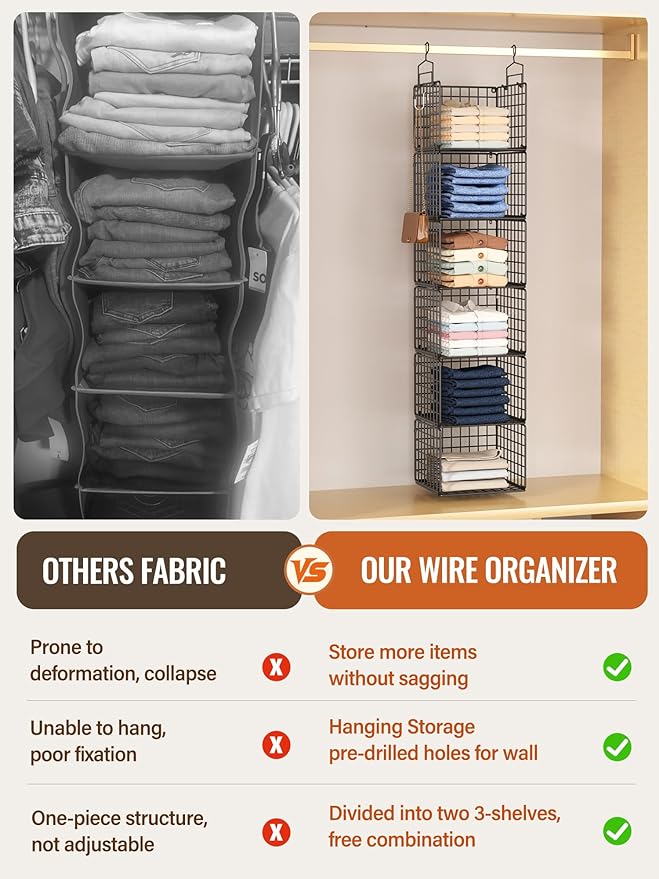 6 Tier Closet Hanging Organizer, Metal Closet Organizers and Storage