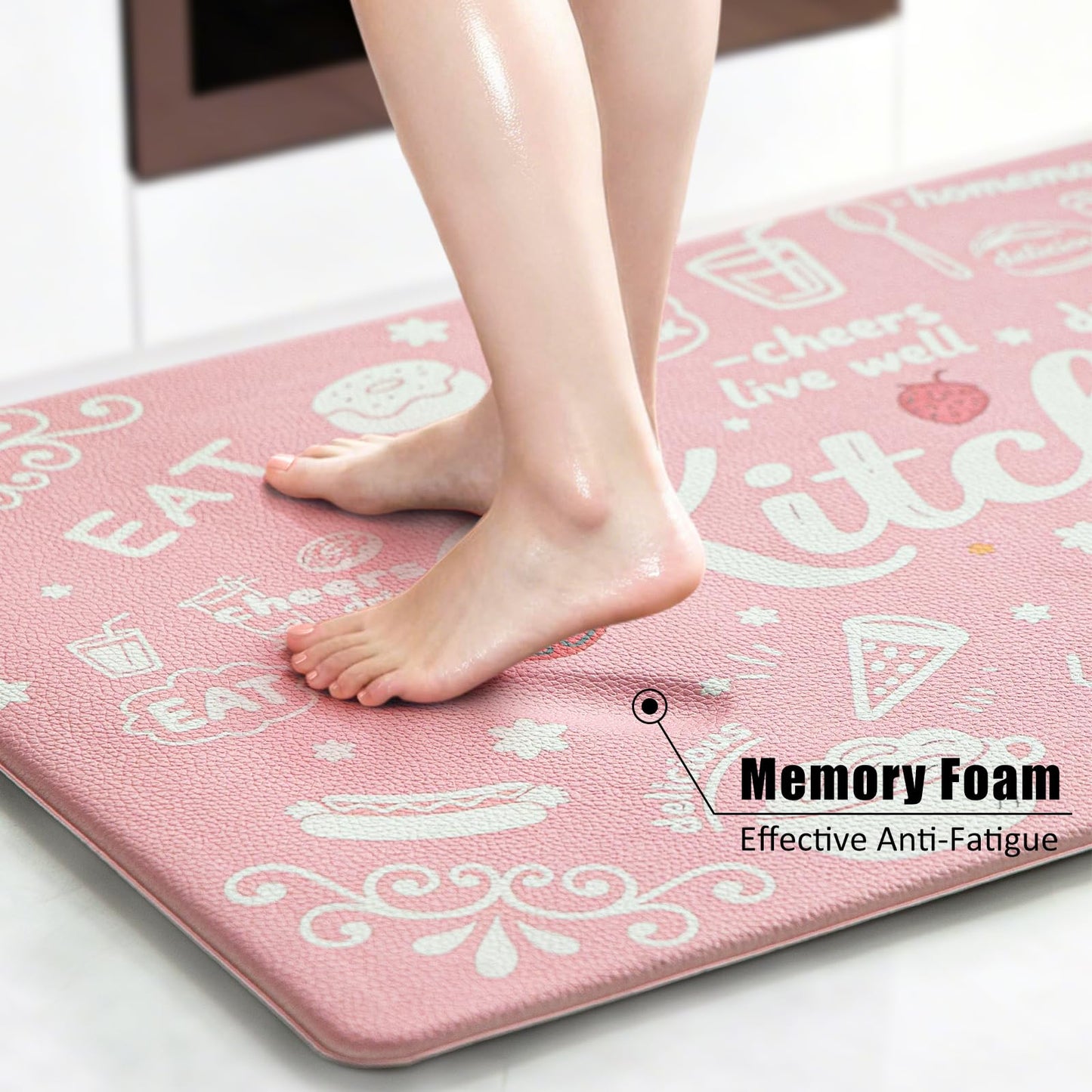 JSVSLTD Kitchen Rugs 17"x30" Cushioned Anti-Fatigue Rugs with Rubber Backing, Thick Comfort Floor Mats for Kitchen, Entryway, Laundry Room, Hallway, Pink
