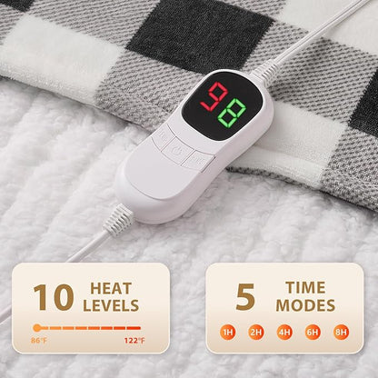 HomeMate Electric Blanket Heated Full Size - 72“x84“ Ultra Soft Cozy Flannel Heating Blanket with 10 Fast Heat Levels 8 Hours Auto Off Over-Heated Protection ETL Certification Keep Warm in Home Office