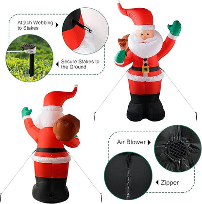 COOLWUFAN 6 FT Christmas Inflatables Santa Claus with Gifts Bag, Christmas Inflatables Outdoor Decorations, Built-in LED Lights Holiday Blow Up Yard Decoration Clearance for Yard, Holiday, Parties
