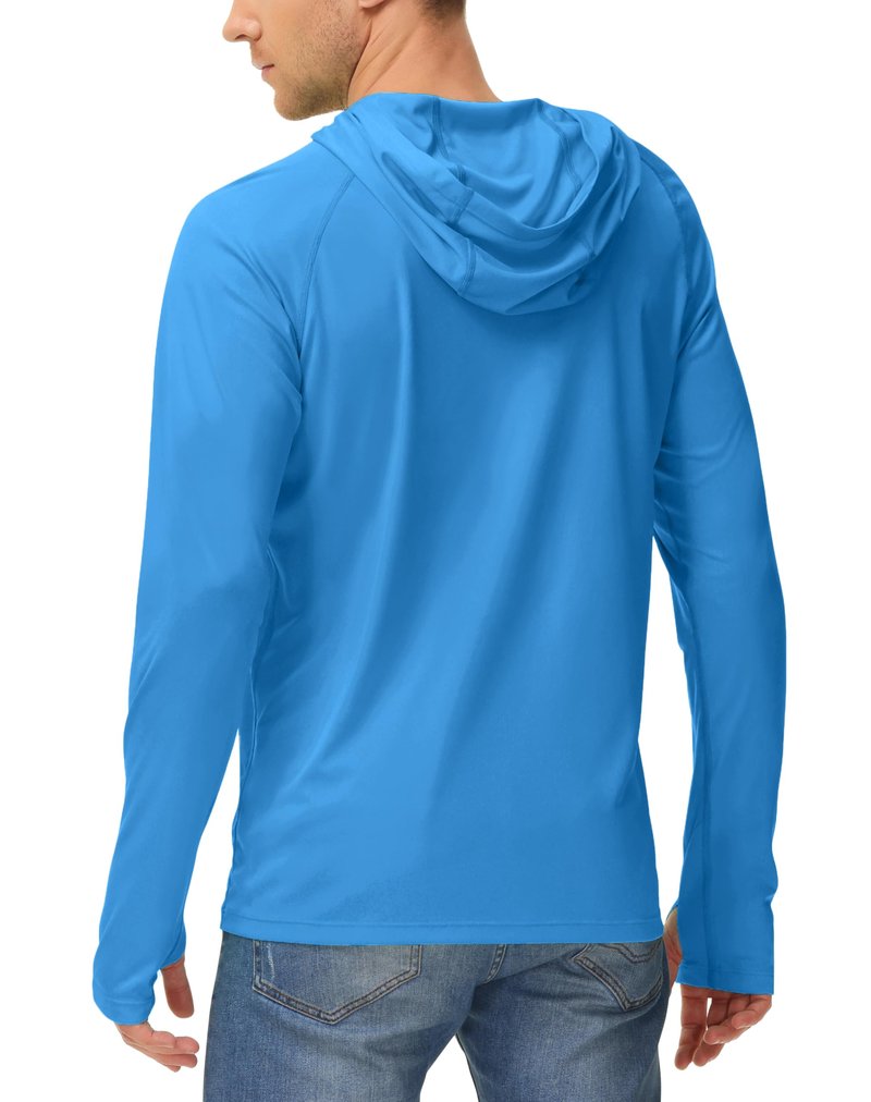 isnowood Sun Shirt UPF 50+ Men's Fishing Long Sleeve UV Protection Hoodie Hiking Rash Guard Swimming Running Blue