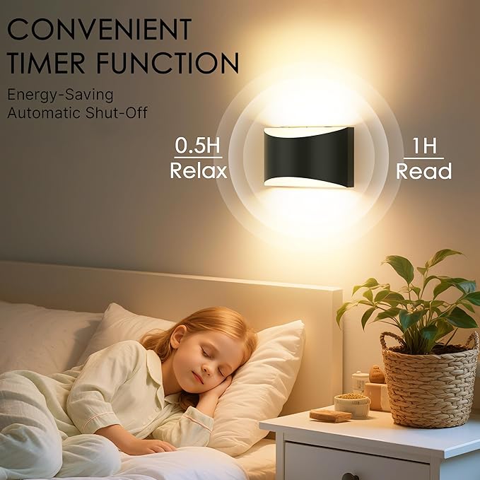 FOLKSMATE Battery Operated Wall Sconces Set of 2, 8000mAh Rechargeable Wireless Remote & Touch Control Wall Lamps, 3 Color Temperatures, Timer Cordless Dimmable Light for Bedroom, Living Room, Hallway
