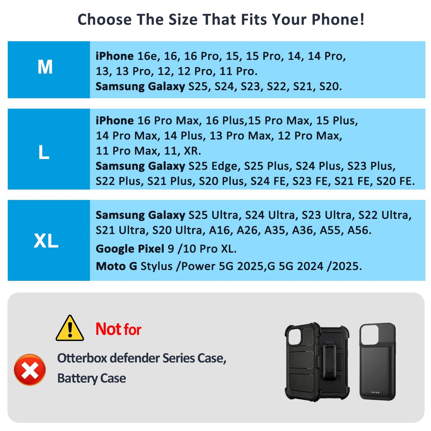 ACCKUO Phone Holster for Belt with Metal Clip and Magnetic Closure Compatible with iPhone 17 Pro Max, Galaxy S26/S25/S24/S23/S22/S21/S20 Ultra A17 A16 A26 A36 for Everyday Protection, XL-Black
