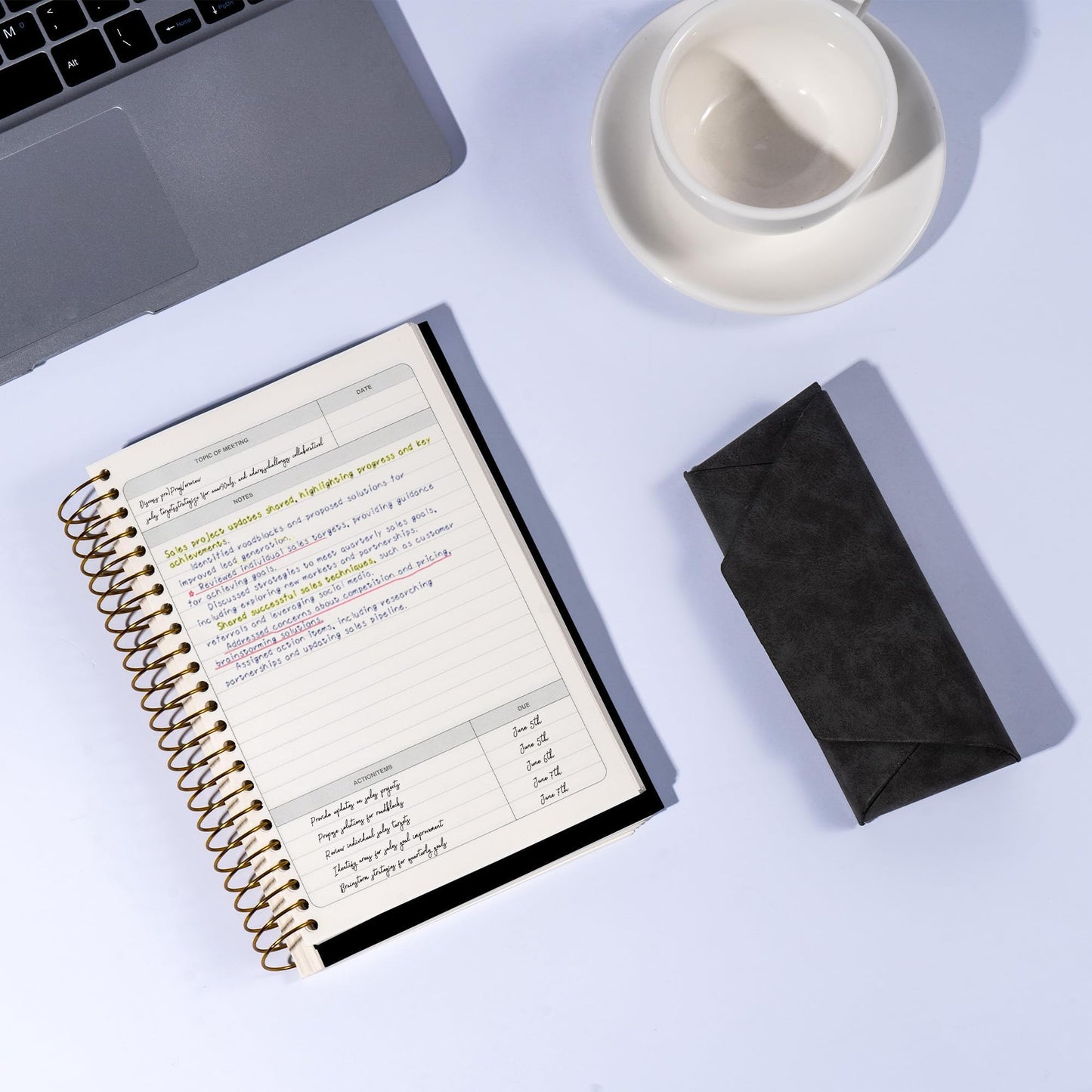 FLYING EGALE Meeting Notebook,8.5"x11" Professional Notebooks for Work - 240 Pages, A4 Size Project Planner, Spiral Meeting Agenda Organizer for Women Men, Large journal for Note Taking, Black