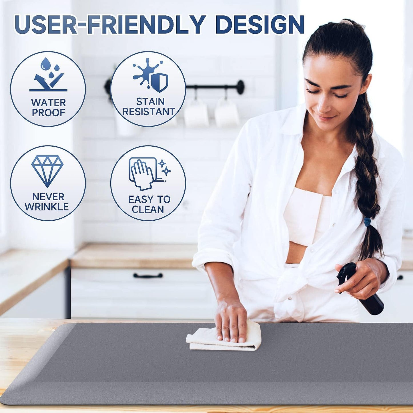 StepRite 4/5 Inch Thick Kitchen Mat Anti Fatigue Mat Kitchen Rugs Kitchen Decor Non-Slip, Stain & Water Resistant, Kitchen Mats Desk Mat for Kitchen, Office, Workshop, Grey, 17'' x 47''