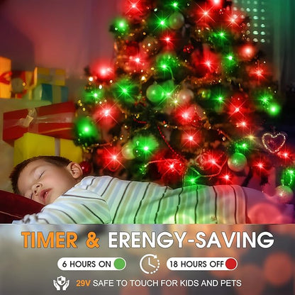 KNONEW 600FT 1500 LED Christmas String Lights Outdoor Green Wire Fairy Light 8 Modes & Timer Plug in Waterproof LED String Lights for Xmas Yard Tree Wedding Party Holiday Decorations(Red and Green)