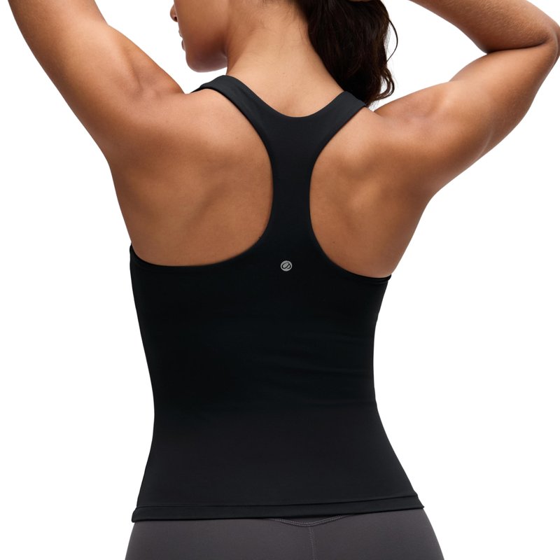 CRZ YOGA Butterluxe Workout Tank Tops for Women Built in Bras Padded - Racerback Athletic Spandex Yoga Camisole Black Large