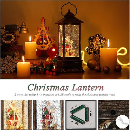 Christmas Musical Snow Globe Lantern with Timer, Lighted USB/Battery Operated Swirling Singing Water Glittering Lantern, Snow Globes for Adults and Children Christmas Decoration