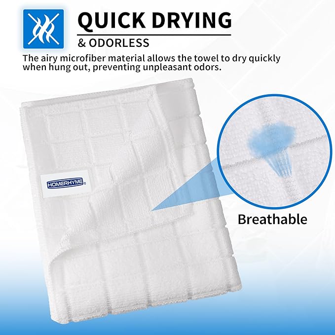 HOMERHYME White Hand Towels, 6 Pack 25''*15'' Microfiber Hand Towels
