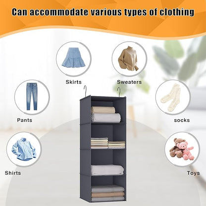 Hanging Closet Organizer, Easy Mount Foldable 4-Shelf Hanging Closet Wardrobe