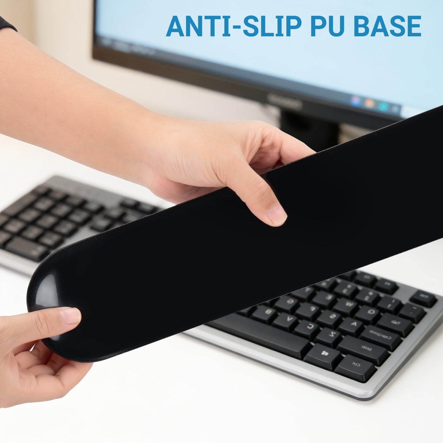ASFSKY Keyboard Wrist Rest for Full-Size Mechanical Keyboards, 17-Inch Ergonomic Memory Foam Wrist Support with PU Leather Surface, Easy to Clean for Office, Gaming & Coding (Classic Black)