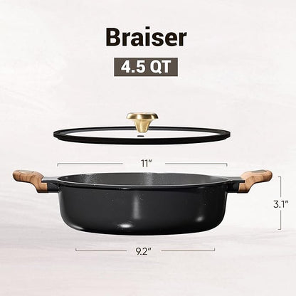 CAROTE 4.5Quart Stock Pot with Lid, Non Toxic Ceramic Soup Pot, Nonstick Cooking Pot, PFAS Free, Dishwasher Safe, Even Heating, Compatible with All Stoves, Charcoal Black