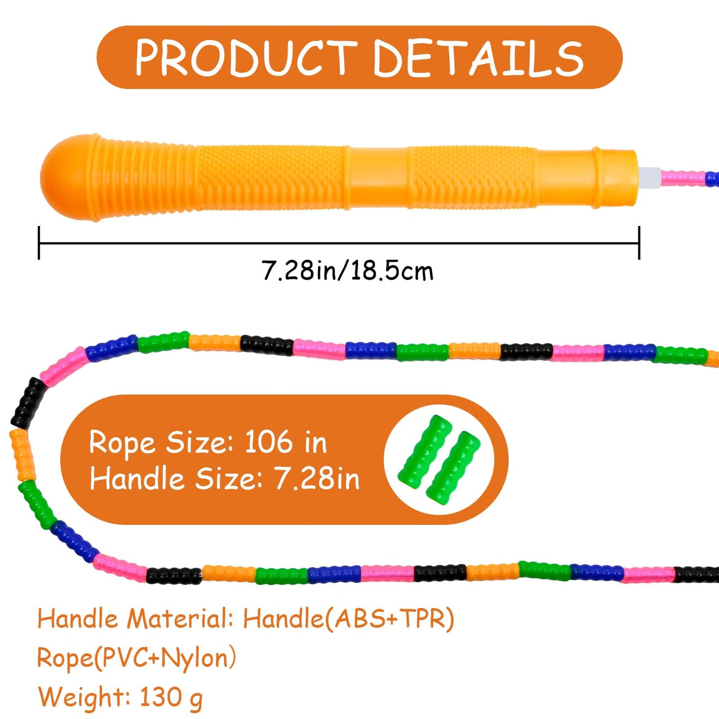 Beaded Jump Rope, ACEONE Segmented Skipping Rope for Kids Adults, Adjustable Tangle-Free Toddler Jumping Rope for Fitness Exercise Training (Rainbow Yellow)