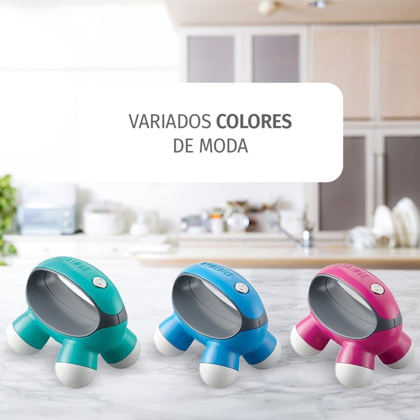 Homedics, Quatro Mini Hand-Held Massager with Hand Grip, Battery Operated Vibration Massage, 4 Massage Nodes, Powered by 2 AAA Batteries (Included), Assorted Colors