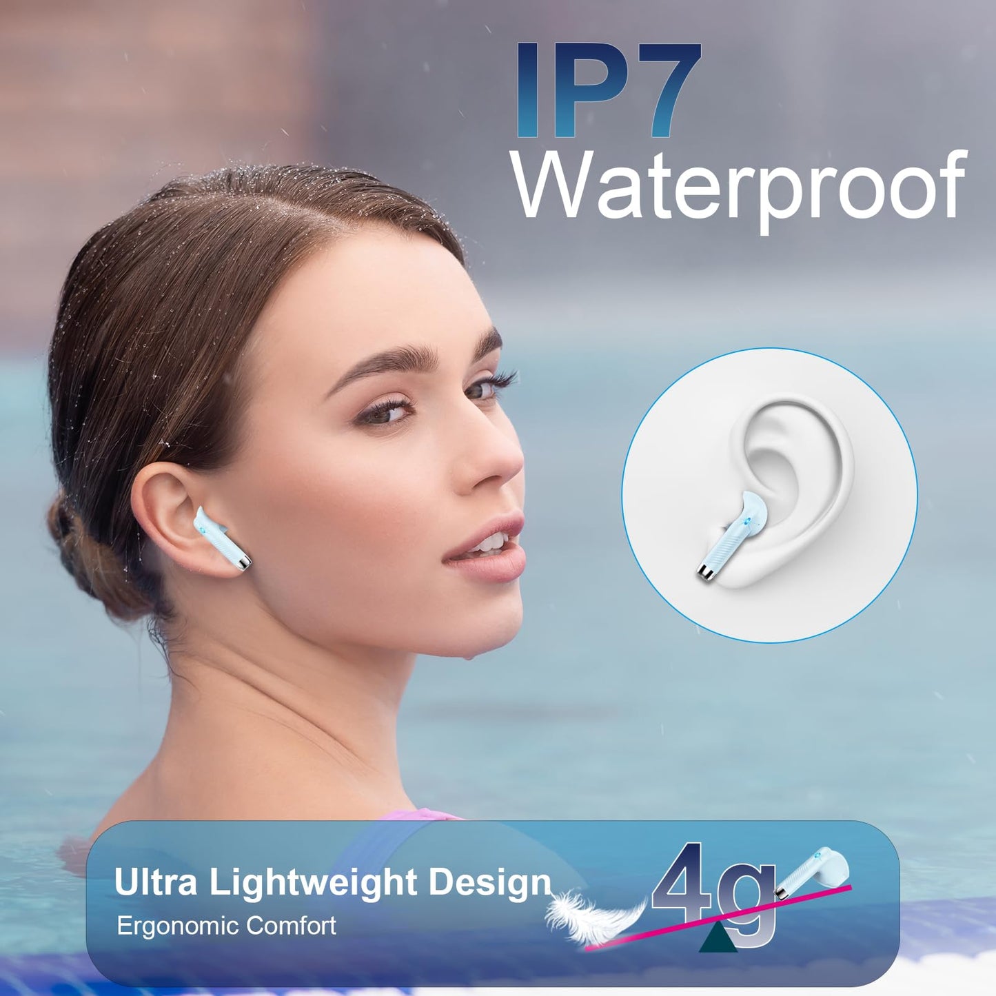 Wireless Earbud, Bluetooth 5.4 Headphones New 40H Ear Bud with LED Power Display, in-Ear Bluetooth Earbud HiFi Stereo Sound with 4 Mics, IP7 Waterproof Wireless Earphones for Android iOS, Light Green
