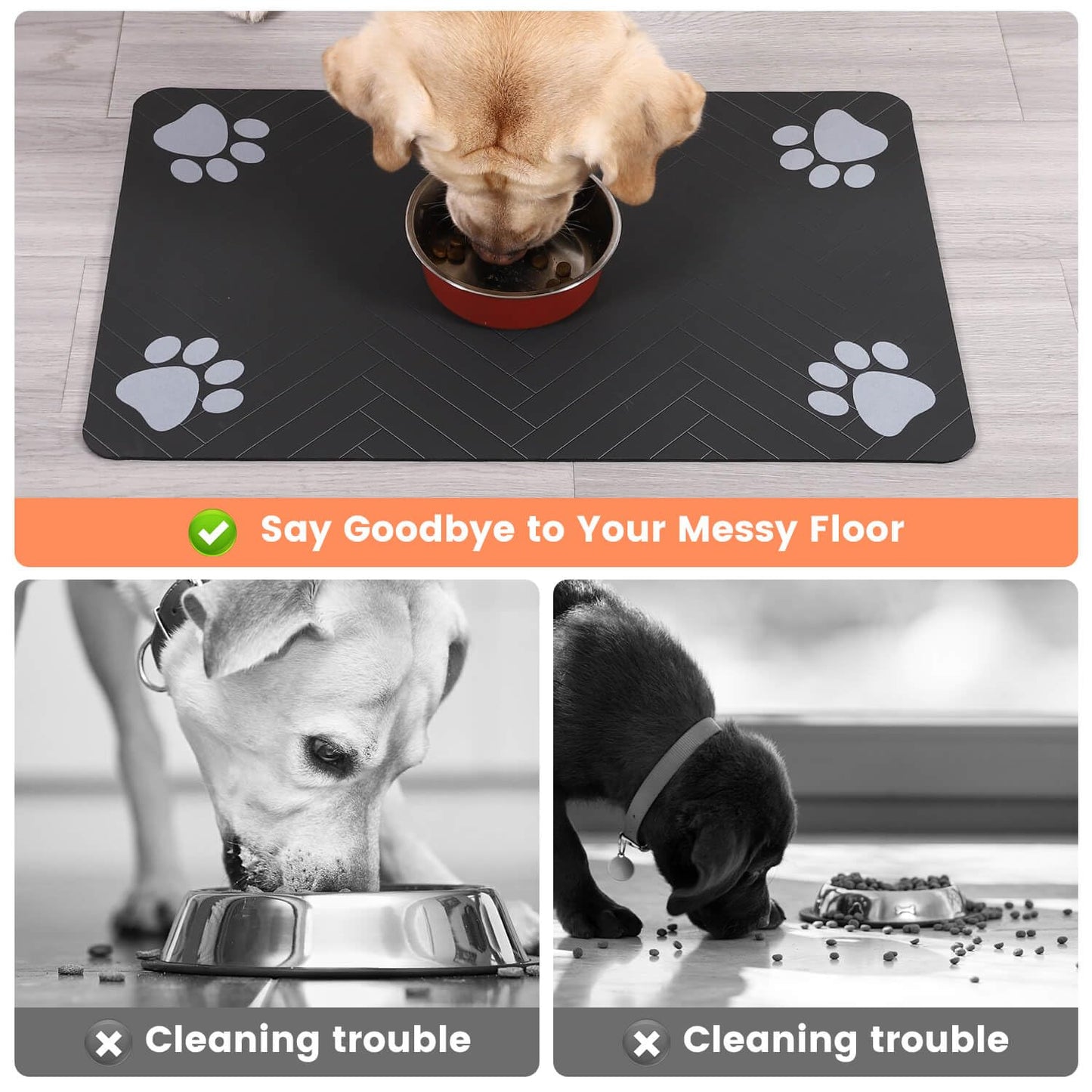 Pet Feeding Mat-Absorbent Pet Placemat for Food and Water Bowl, with Waterproof Rubber Backing, Quick Dry Water Dispenser Mat for Dog and Cat (20"x12", Striped Dark Gray)