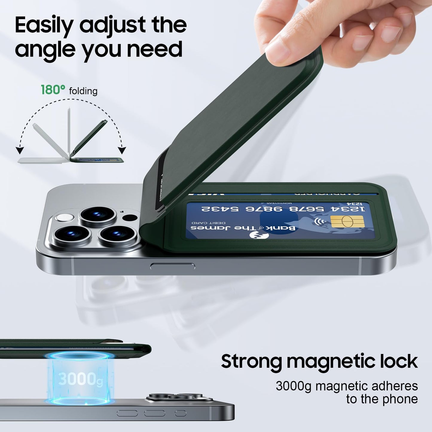 Frapkom Magnetic Wallet for iPhone, Magnetic Phone Wallet for iPhone 17/16/15/14/13/12 Series with ID Window, RFID Blocking (Green)