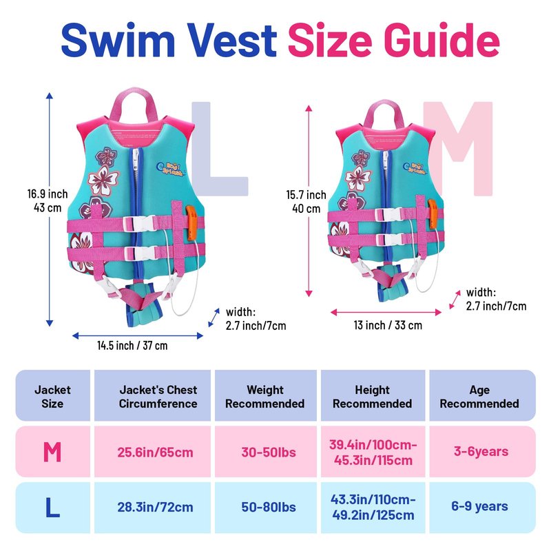 HeySplash Toddler Swim Vest, Kids Swimming Jacket Toddler Floaties with Adjustable Strap, Float Jacket for Puddle Pool Jumper, Beach, Boating, Learn to Swim Aid Fits 6-9Years/50-80Lbs, Lake Blue