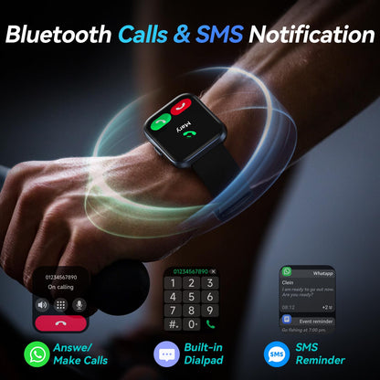 Smart Watches for Men Android & iPhone, 1.8" Alexa Built-in Smartwatches Fitness Tracker Watch with Bluetooth Calls, IP68 Waterproof, Heart Rate/Sleep/SpO2 Monitor, 110 Sport Modes - Black