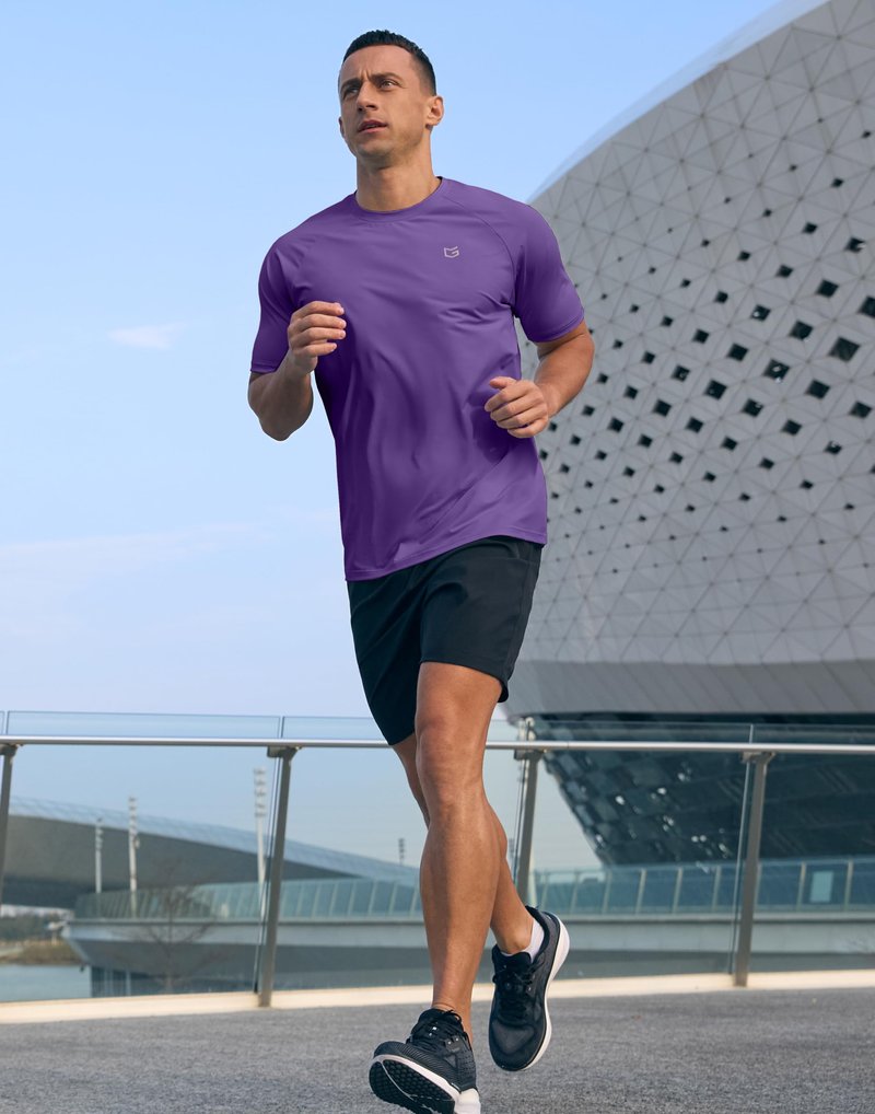 Men's Athletic Workout T-Shirts Moisture Wicking Cooling Running Shirts Short Sleeve Performance Tee for Gym Tennis(Purple,XXL)