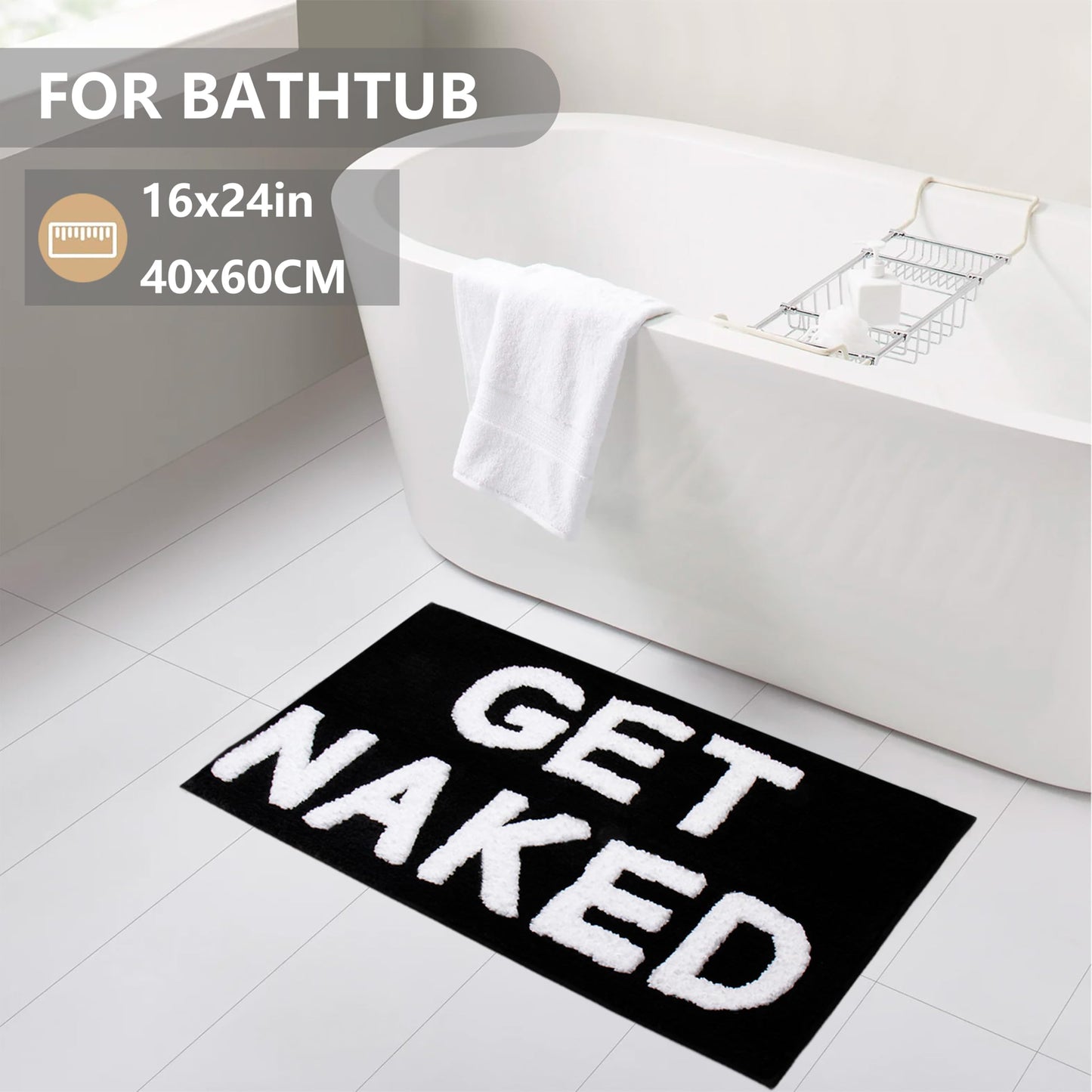 KOEXM Get Naked Bath Mat Cute Bathroom Rugs 16" x 24" Non Slip Absorbent Black Bath Rug for Bathroom Floor and Shower Funny Decor for Apartment, Machine Washable