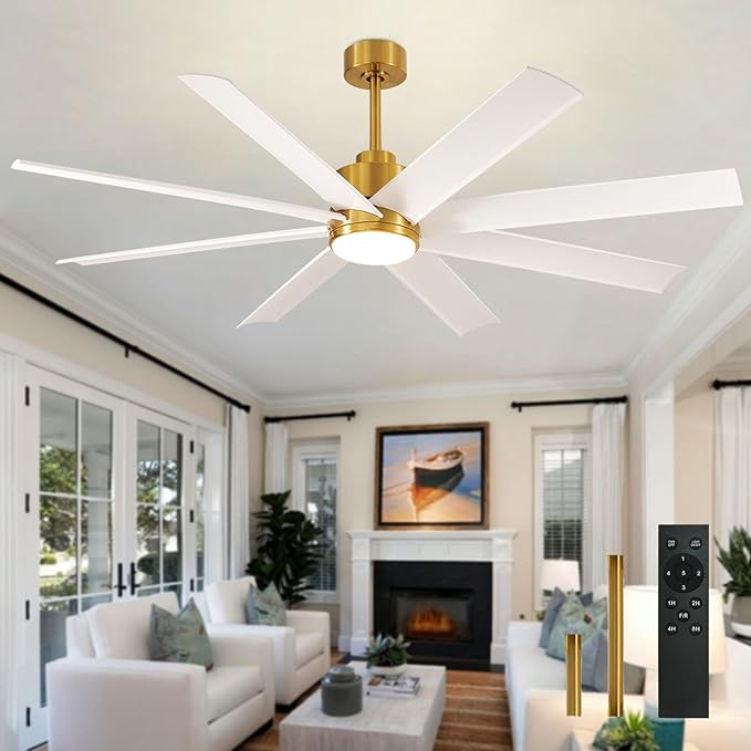 Depuley 72" Industrial Ceiling Fans with Light, Modern Ceiling Fan with 8 Blades, 5-Speed Reversible DC Motor, 3 Dimmable Color Light Fan with Remote for Indoor Living Room Covered Outdoor