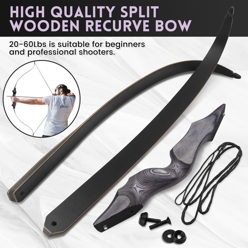 Archery Takedown Recurve Bow 60inch 30lbs,35lbs,40lbs,45lbs,50lbs,55lbs,60bs Traditional Hunting Bows Target Shooting Practice for Right Hand (45.00)