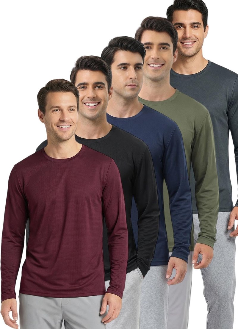 UV Sun Protection Long Sleeve T Shirts for Men Quick Dry Breathable Tshirts Athletic Casual Work Tees, 1 or 5 Pack