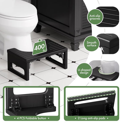 Bathway Squatting Potty Stool, Foldable Toilet Stool Squat for Adult, Bamboo Poop Stool, Foot Step Stools, Anti-Slip Pooping Stools for Bathroom, Black, 7''