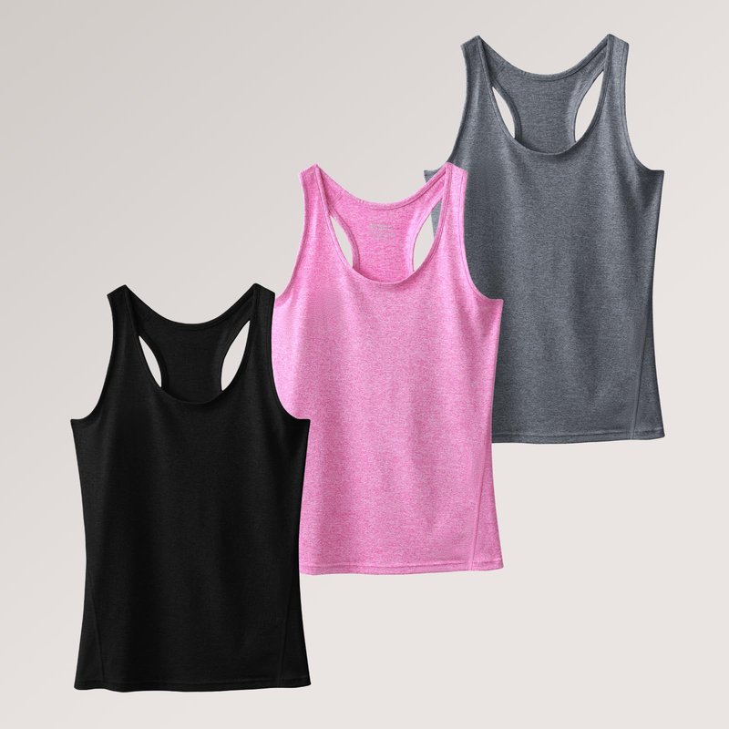 Workout Tank Tops for Women 3Pack Athletic Racerback Sports Compression Sleeveless Dry Fit Shirts (Black,Dark Gray,Pink,XX-Large)