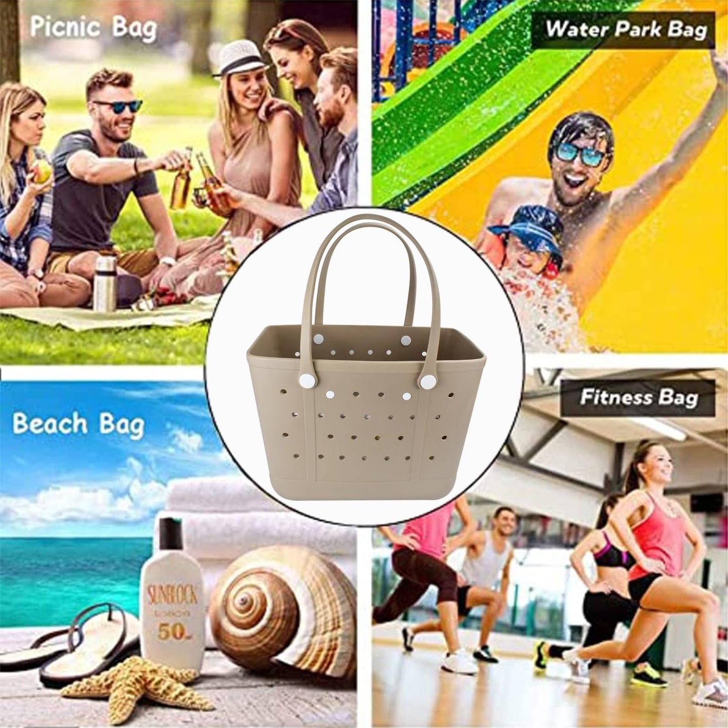Juyeesm X Large Beach Bag, Oversized Rubber Beach Bag, Washable Open Tote Bag Durable Tote Travel Bags for Outdoor Sport