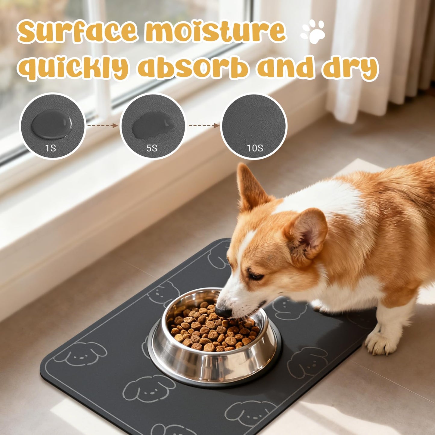 WENBOKMIN Dog Food Mat, Diatom Ooze Cat Water Mats Non Slip for Floors Waterproof and Water Absorption, Easy to Clean-Dog (12" H*15.5" L)
